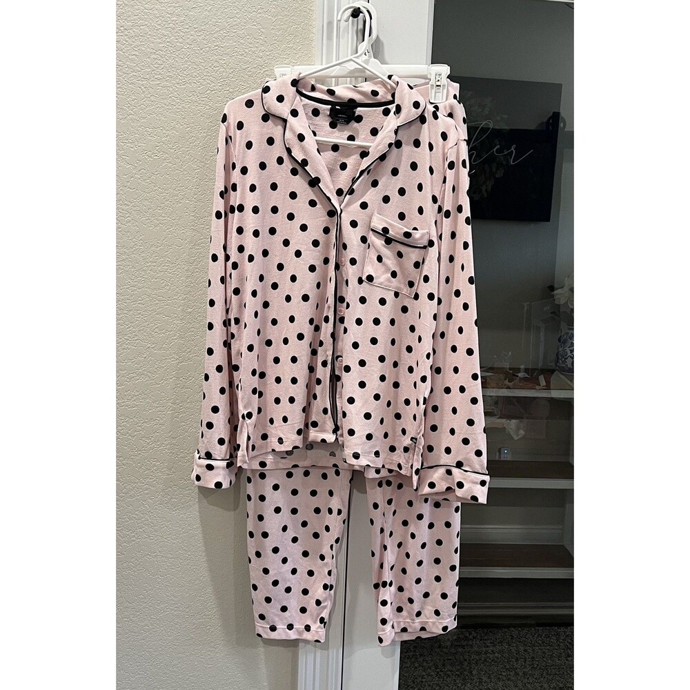 Kate Spade New York Pink & Black Polka Dot Pajama Set Medium